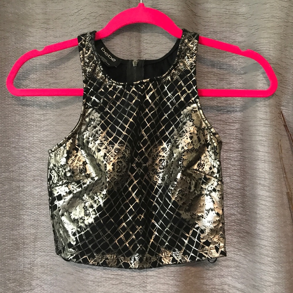 BEBE black metallic crop top